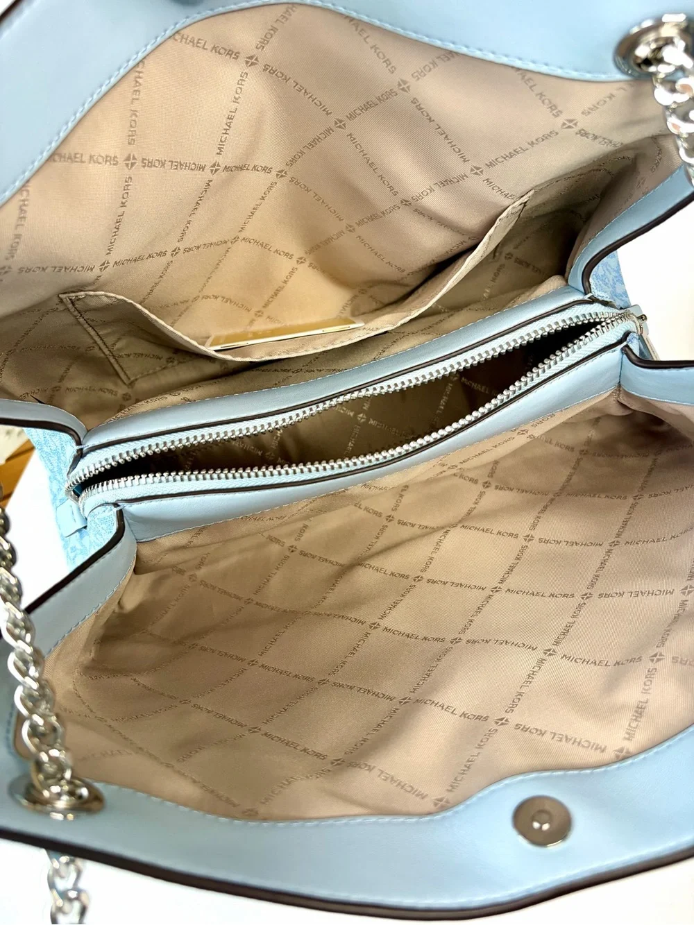 Michael Kors Pale Blue MK Logo Chain Shoulder Bag